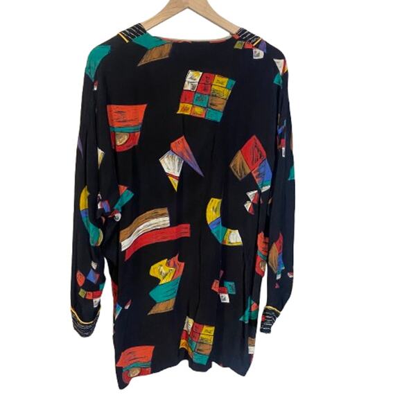 Vintage In Group Ltd 80s 90s Colorful Abstract Wearable Art Blouse Sz 14 / L - Picture 12 of 12